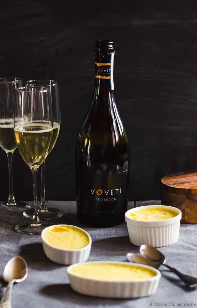 VOVETI wine with white chocolate creme brulee and blackberry jam