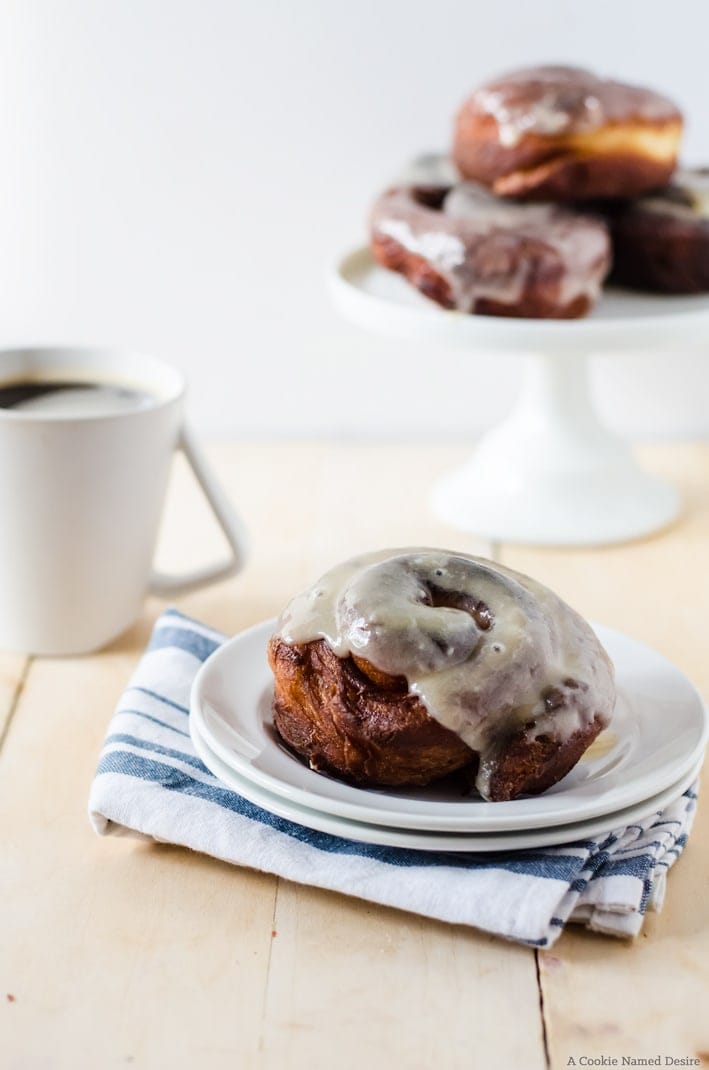 Cinnamon roll doughnuts with cream cheese glaze. The best way to do breakfast! This recipe can be made ahead of time. 