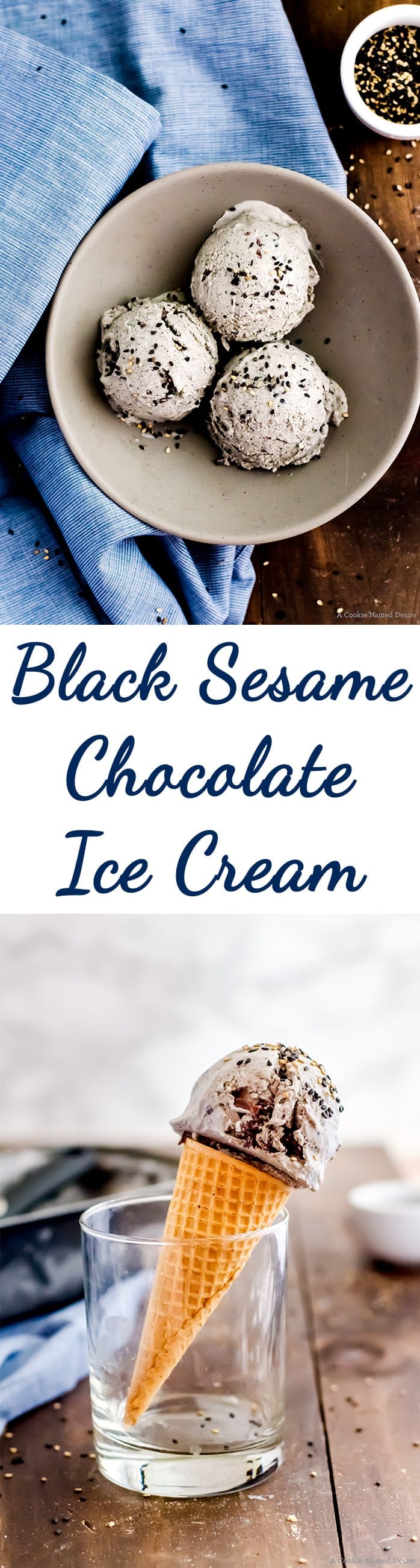 Black sesame ice cream is a sweet, nutty, and unique treat complemented with shards of chocolate studded throughout. You are going to fall in love with its fun color and rich, roasted flavor. 
