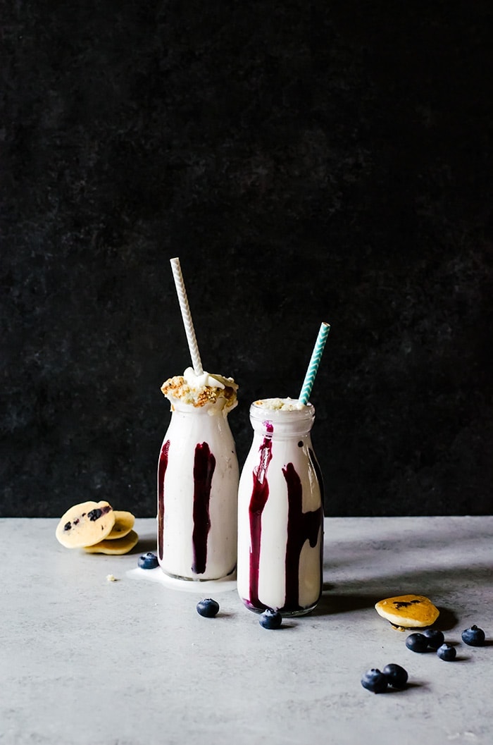 This boozy blueberry pancake milkshake tastes exactly like a blueberry pancake. Now have breakfast for dessert and have a little fun, too! 