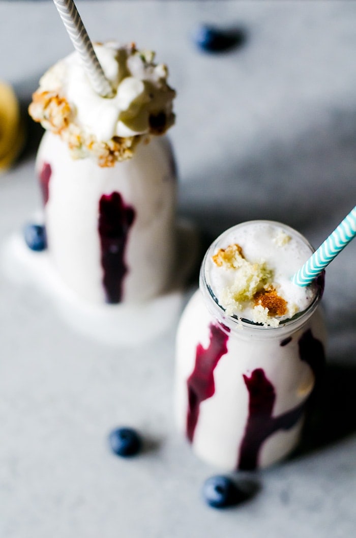 This boozy blueberry pancake milkshake tastes exactly like a blueberry pancake. Now have breakfast for dessert and have a little fun, too! 