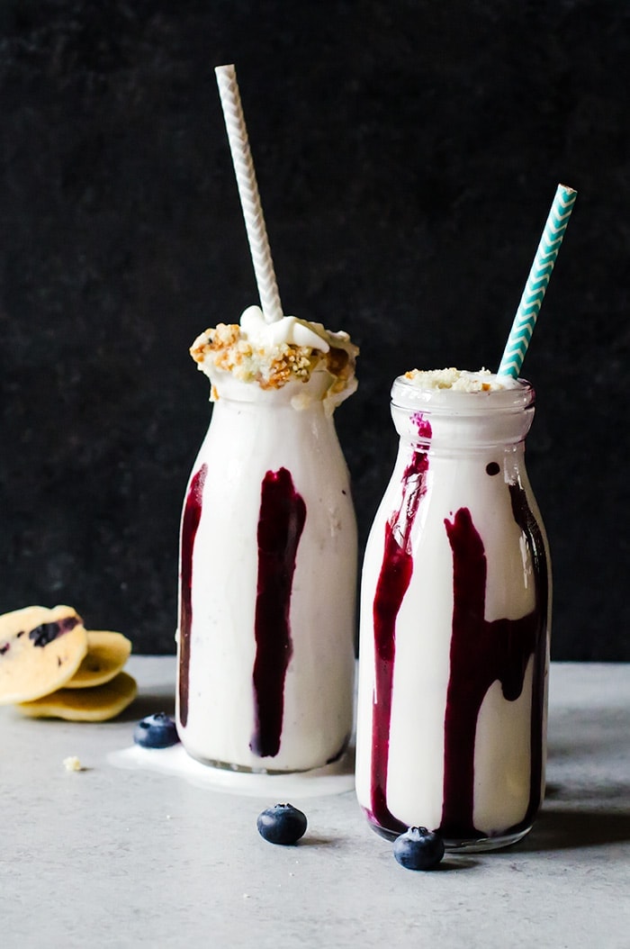 This boozy blueberry pancake milkshake tastes exactly like a blueberry pancake. Now have breakfast for dessert and have a little fun, too! 