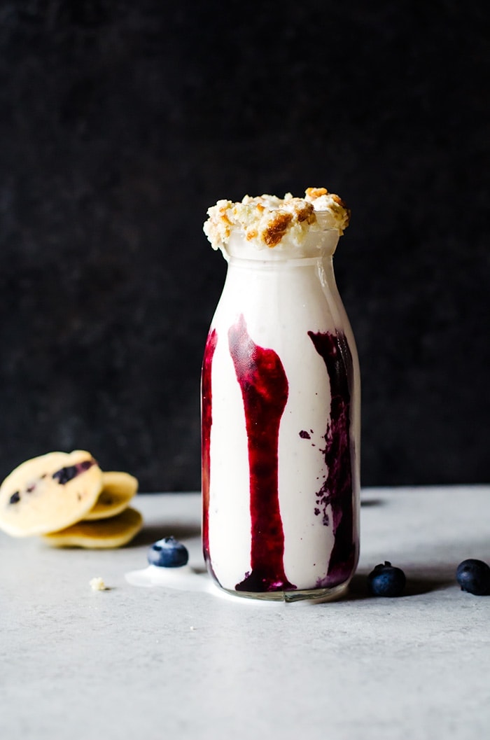 This boozy blueberry pancake milkshake tastes exactly like a blueberry pancake. Now have breakfast for dessert and have a little fun, too! 