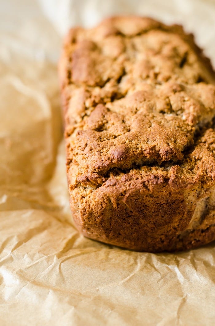 A dense coconut cinnamon bread made with different types of coconut and a hint of cinnamon. 