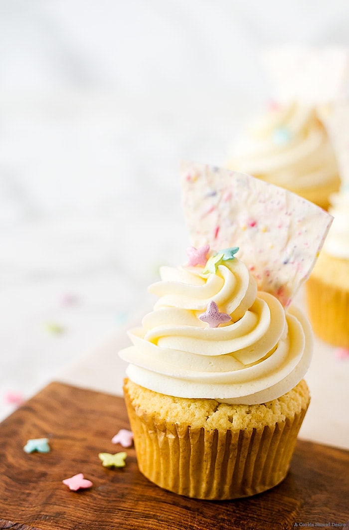 cupcake on tray with sprinkles