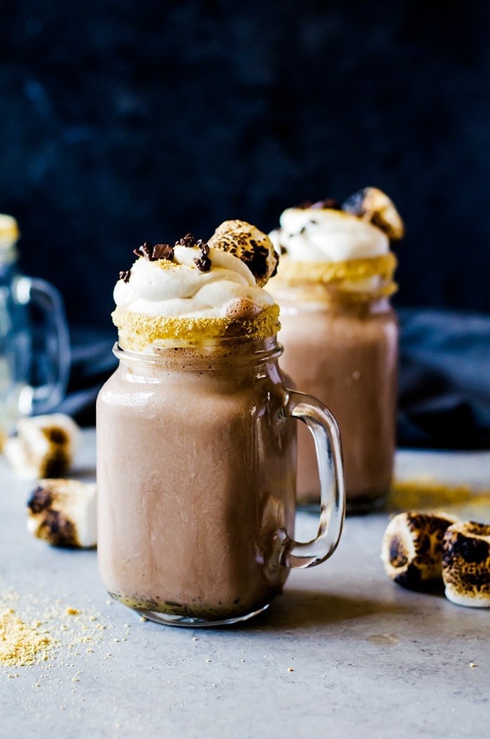 This boozy s'mores milkshake is everything! Blended with your favorite rich chocolate ice cream and roasted marshmallows for the ultimate campfire flavor. You won't want to drink anything else.