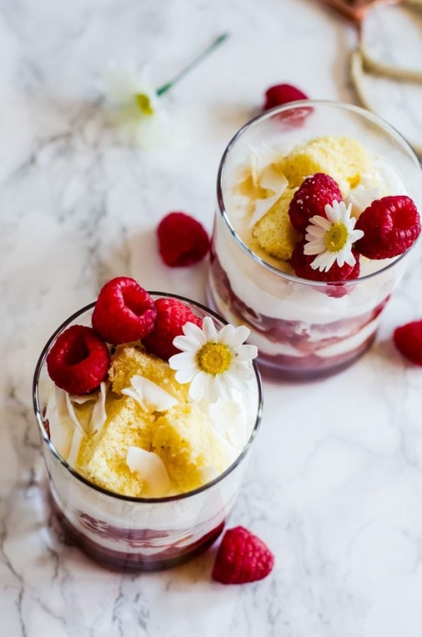 An unbelievably light and refreshing raspberry fool layered with cubes of pound cake and drizzles of caramelized honey. This is perfect for satisfying that sweet tooth without weighing you down