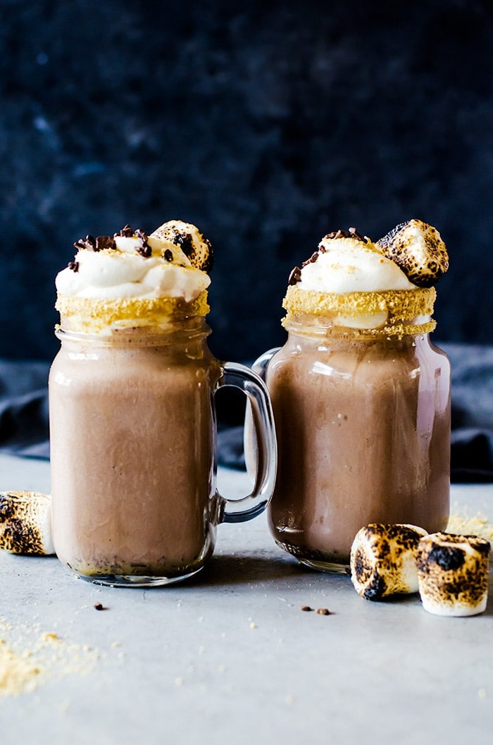 This boozy s'mores milkshake is everything! Blended with your favorite rich chocolate ice cream and roasted marshmallows for the ultimate campfire flavor. You won't want to drink anything else. 
