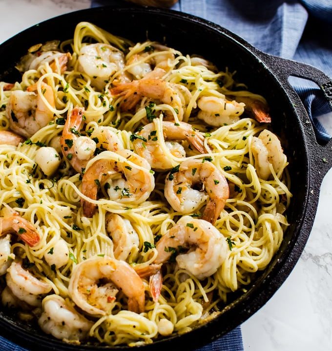 There is nothing better than seeing you are actually having brown butter shrimp scampi with scallops on a weeknight. This pasta dinner recipe is so easy, you will want to make it every week!