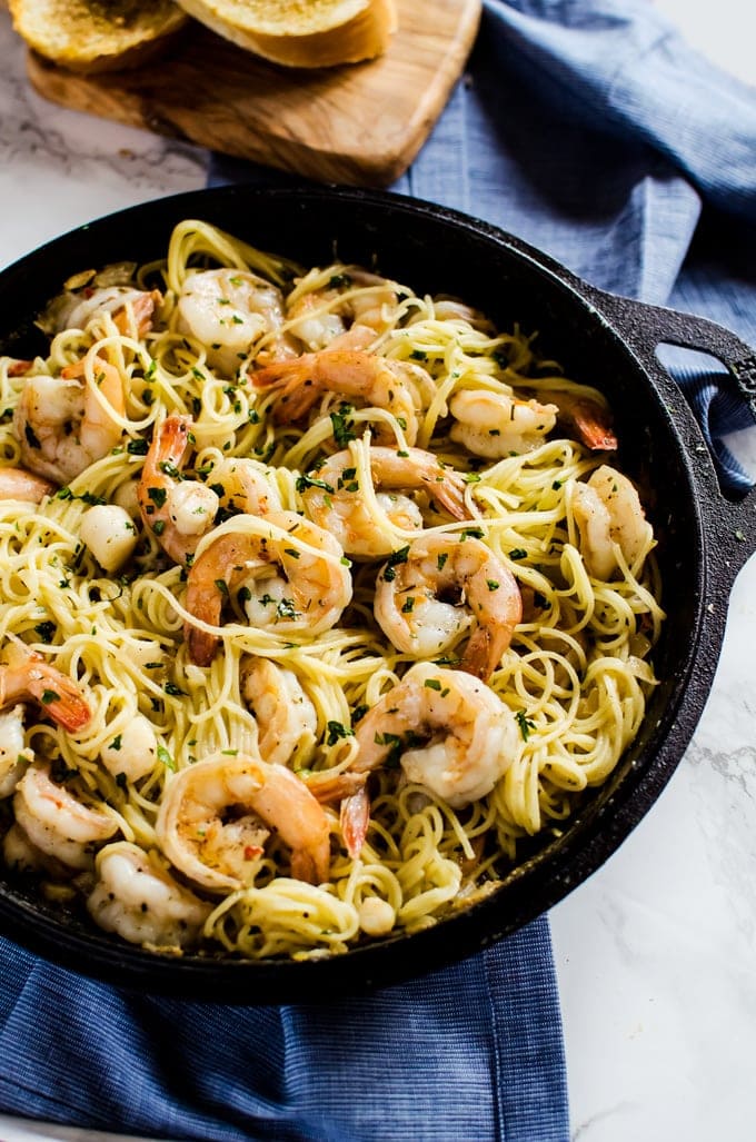 There is nothing better than seeing you are actually having brown butter shrimp scampi with scallops on a weeknight. This pasta dinner recipe is so easy, you will want to make it every week! 