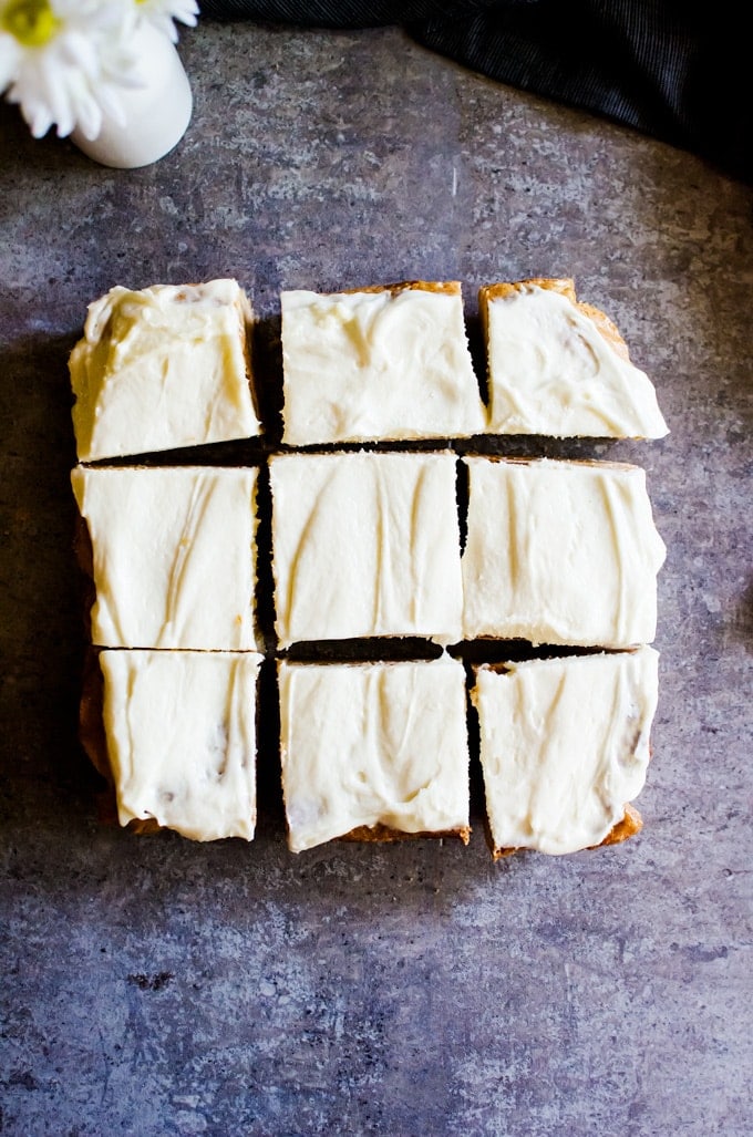 Decadent and fudgy white chocolate brownies with a cream cheese frosting. You won't be able to stop at just one!