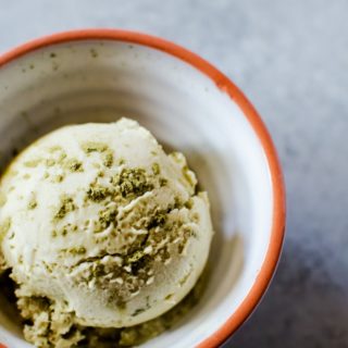 A vegan coconut matcha ice cream with light floral and nutty notes.
