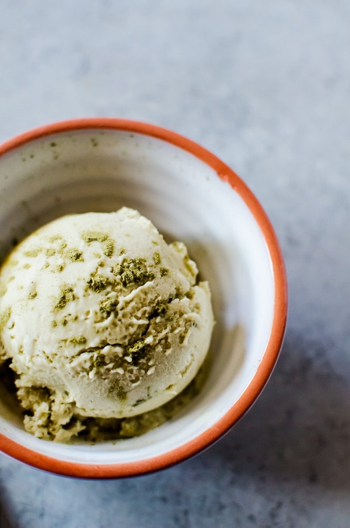 A vegan coconut matcha ice cream with light floral and nutty notes. 