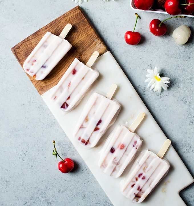 I am in love with these lychee cherry frozen yogurt popsicles. These are definitely my new summer favorite.