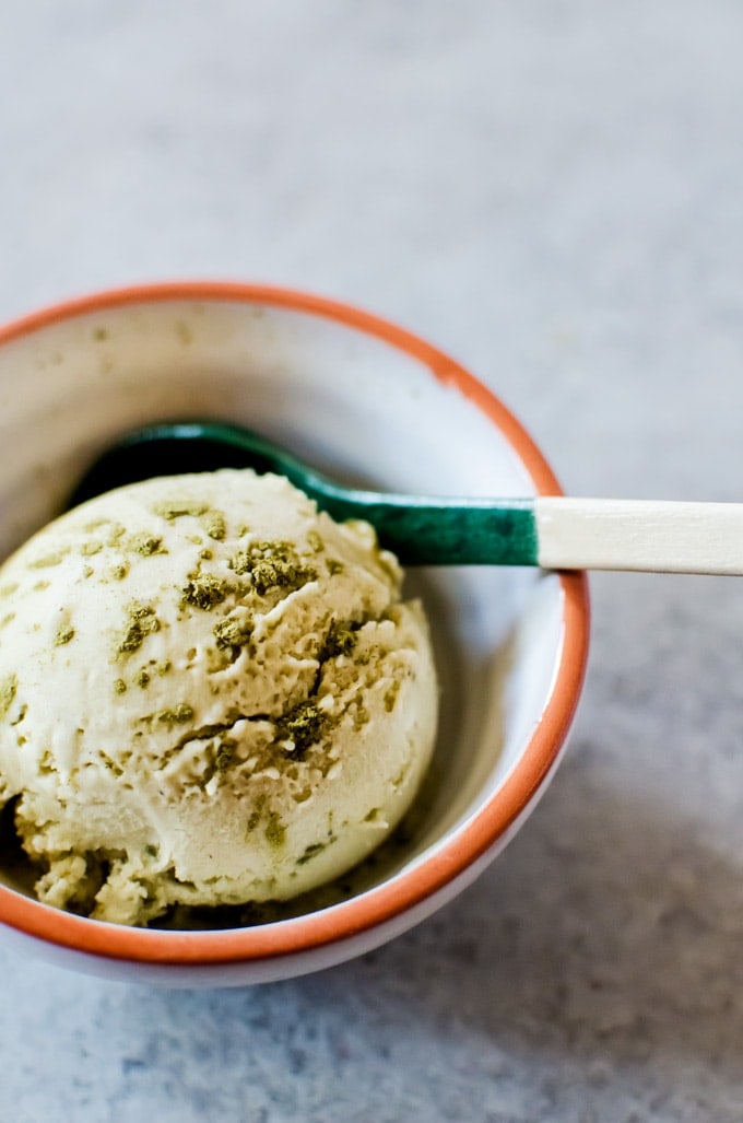 You are going to fall head over heels in love with this lightly floral and nutty coconut matcha ice cream