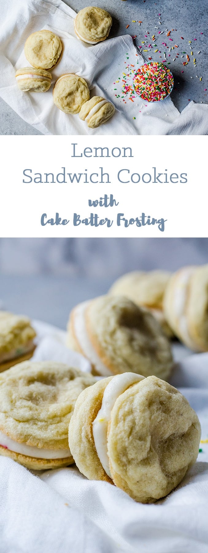 lemon sandwich cookies with cake batter frosting. The perfectly sweet dessert your kids will love!