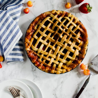 This strawberry cherry pie is a crowd pleasing dessert that is perfect on its own or with a nice scoop of ice cream