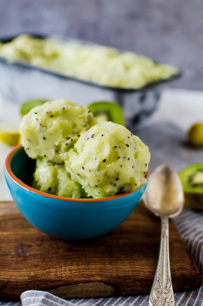 A tangy kiwi sorbet with notes of key lime and coconut for the ultimate tropical summer dessert