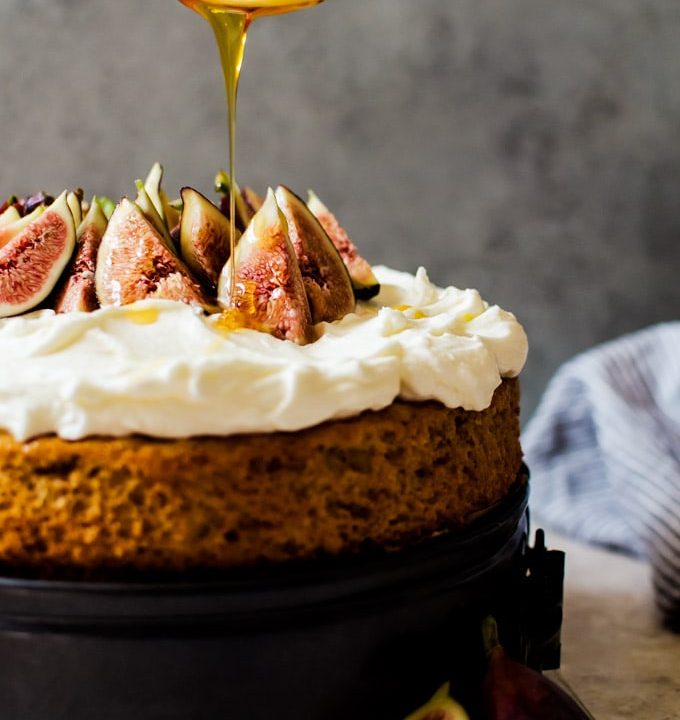 Honey cake with figs and whipped mascarpone