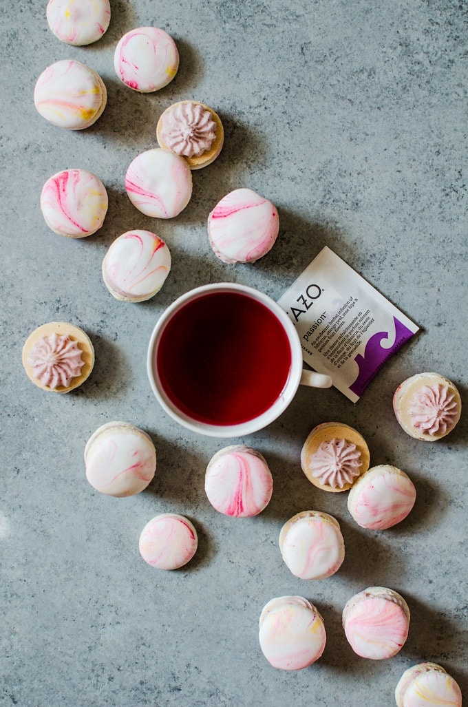 Vanilla Bean Macarons with Passion Tea Buttercream