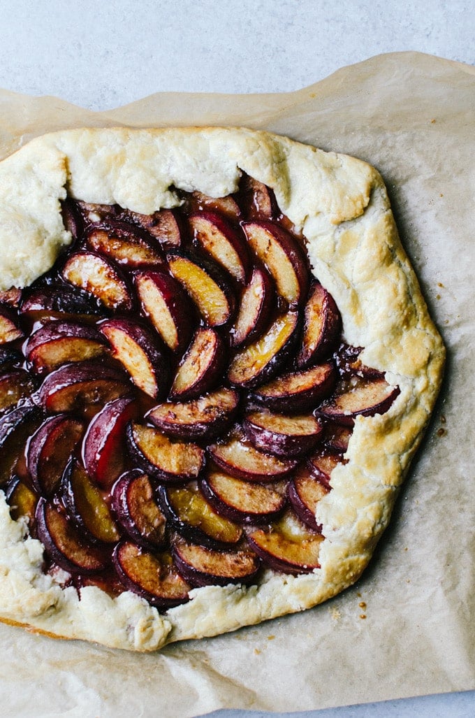 close up showing plums in galette
