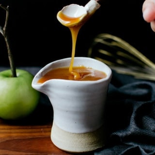 A sweet fall-inspired apple cider caramel sauce that you will want to use on everything!