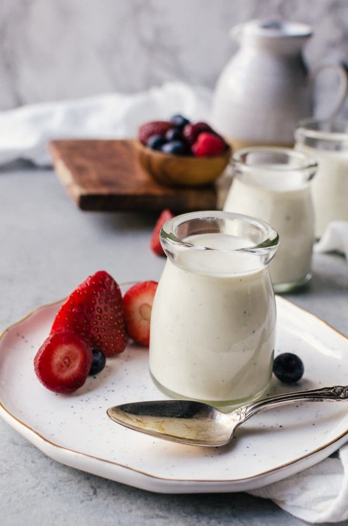 A smooth and creamy buttermilk panna cotta with vanilla beans and fresh fruit