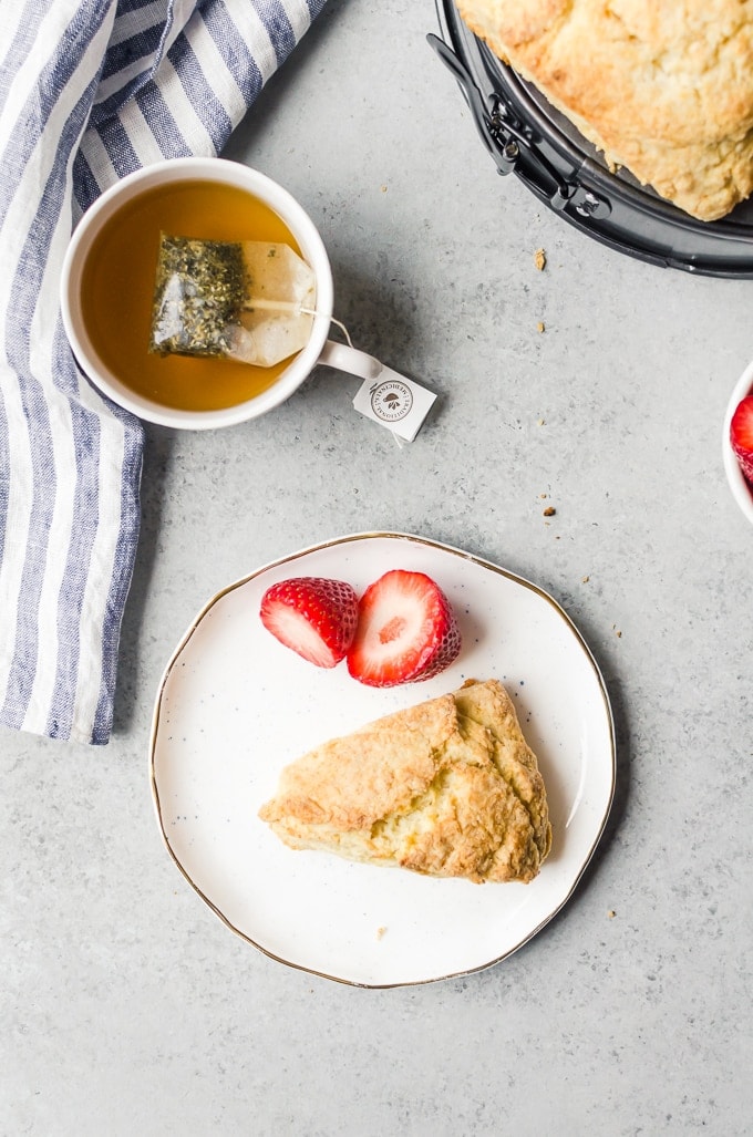 Scones and tea on table