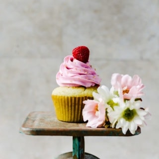 Champagne cupcakes with passionfruit curd and raspberry champagne swiss meringue buttercream