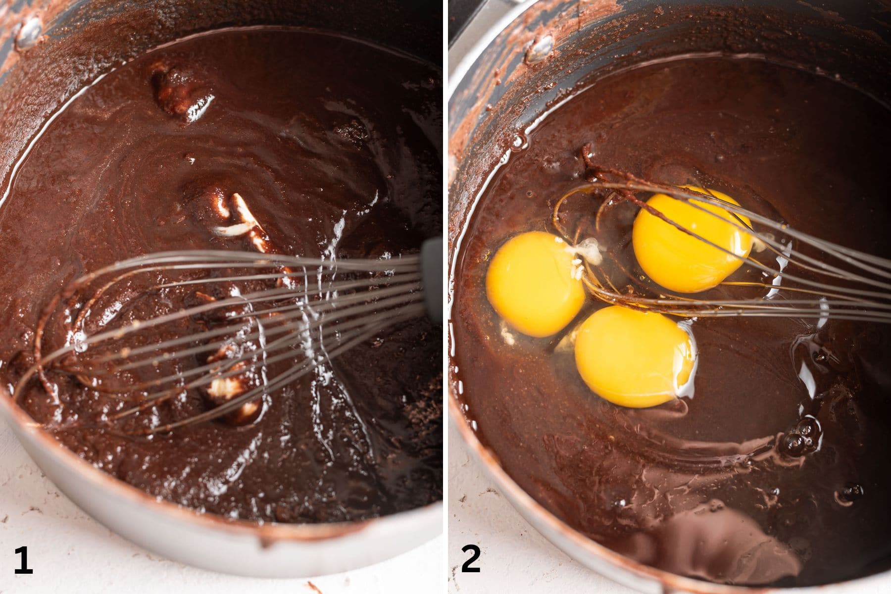 first two steps to make brownies