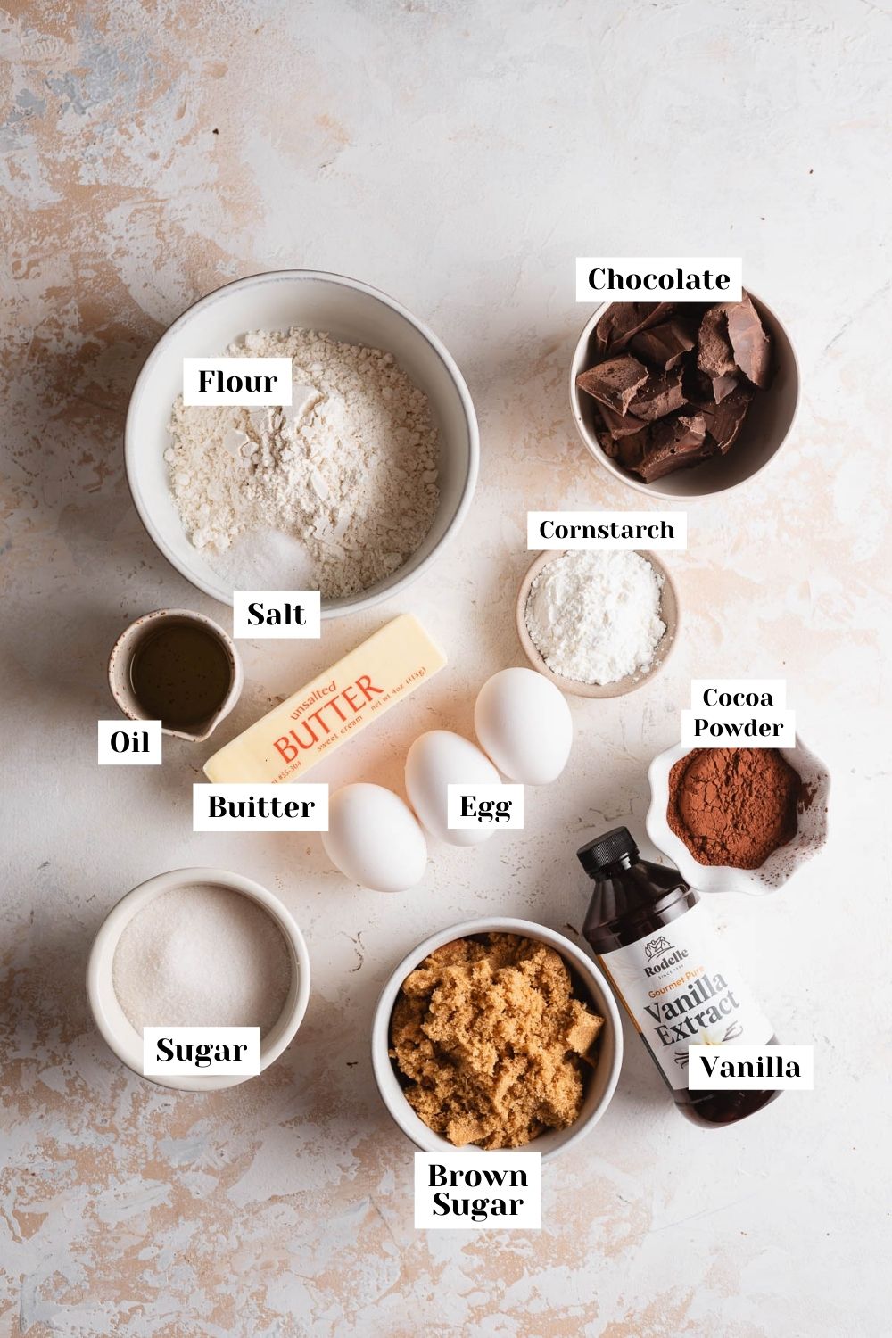 labeled ingredients for homemade brownies