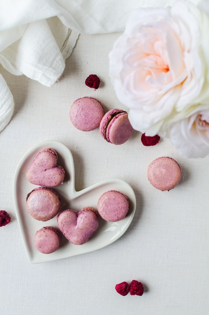 raspberry macarons with a smooth chocolate ganache