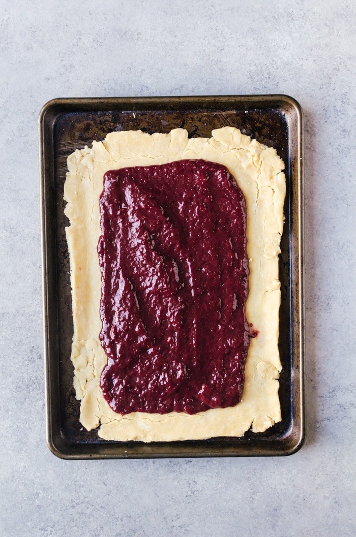 Prepping a giant pop tart pie for pi day