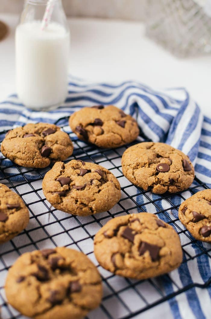 The best healthy chocolate chip cookies. Crisp on the outside with a chewy and buttery center - without the butter!