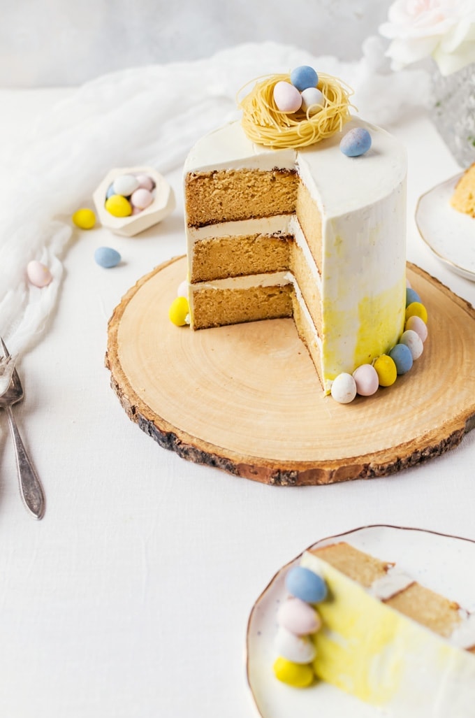 Moist vanilla malt cake with white chocolate meringue buttercream. Everyone will love this cake