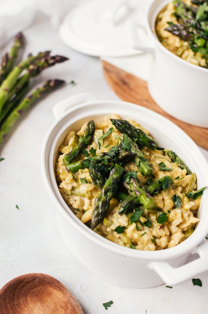 A comforting cheesy asparagus risotto that novices and expert cooks alike will enjoy making