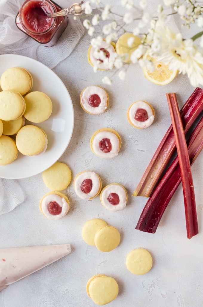 Therre is nothing like a sweet, tart lemon rhubarb macaron to put a smile on your face