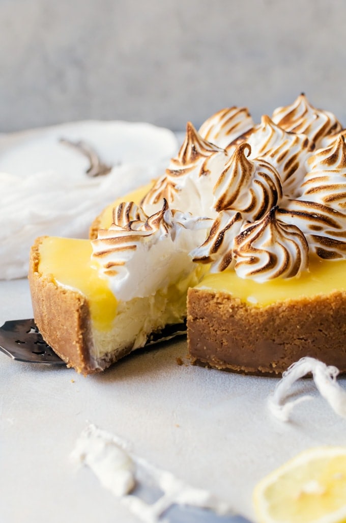 A tangy lemon meringue cheesecake with miles of billowy meringue. 
