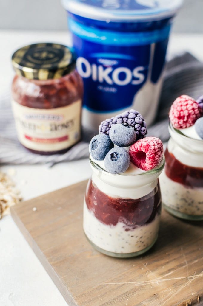 An incredibly light grab and go strawberry overnight oats recipe that'll keep your mornings happy