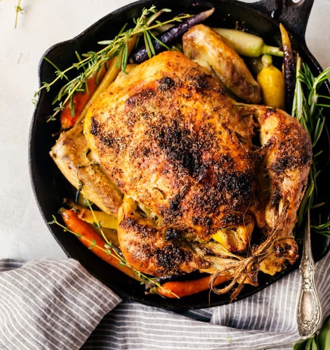 A juicy and savory garlic roasted chicken that will easily become a part of your weekly dinner rotation
