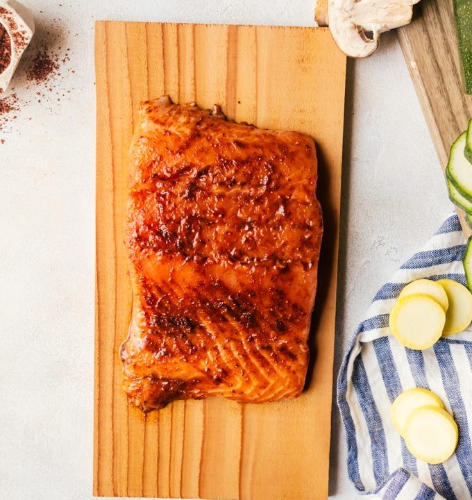 A flaky barbecue grilled salmon