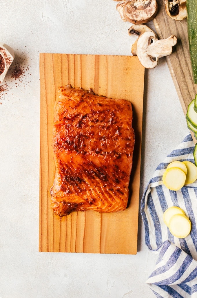 A flaky barbecue grilled salmon