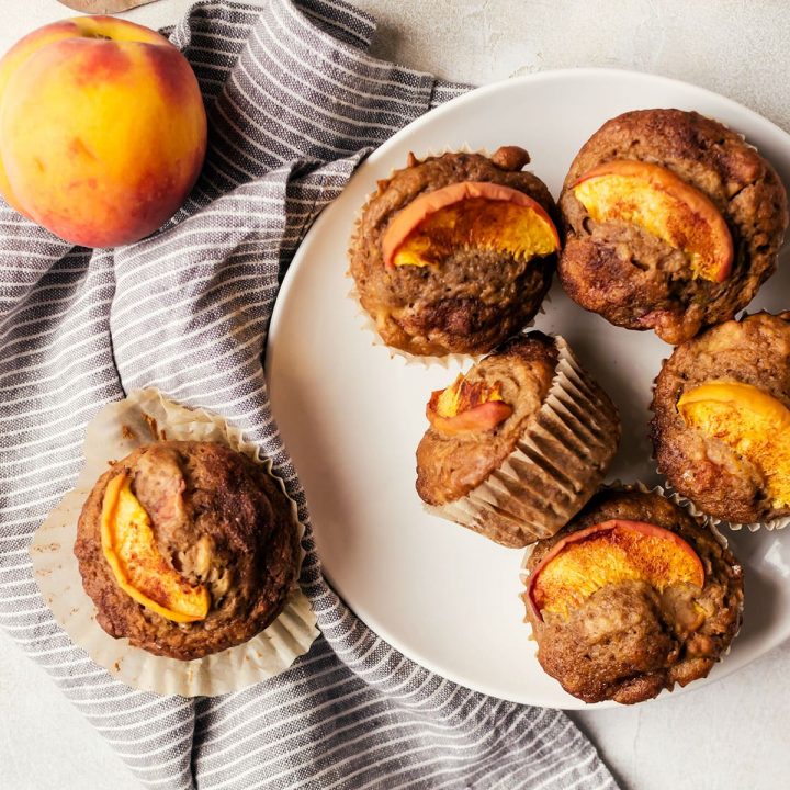 overhead peach muffins on a plate