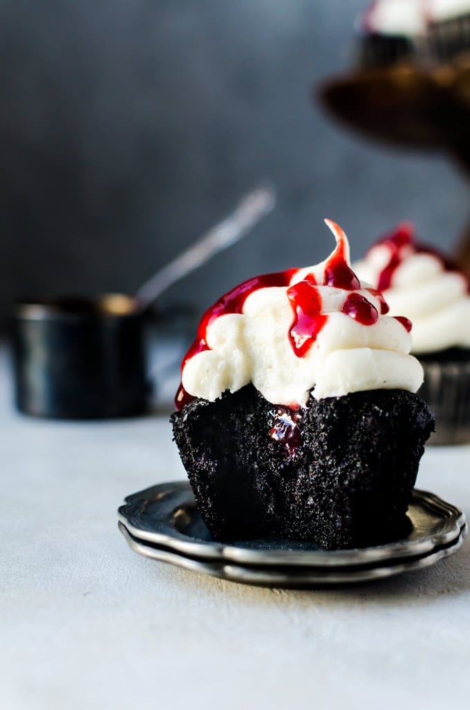 Nothing beats black velvet cupcakes with raspberry jam for Halloween