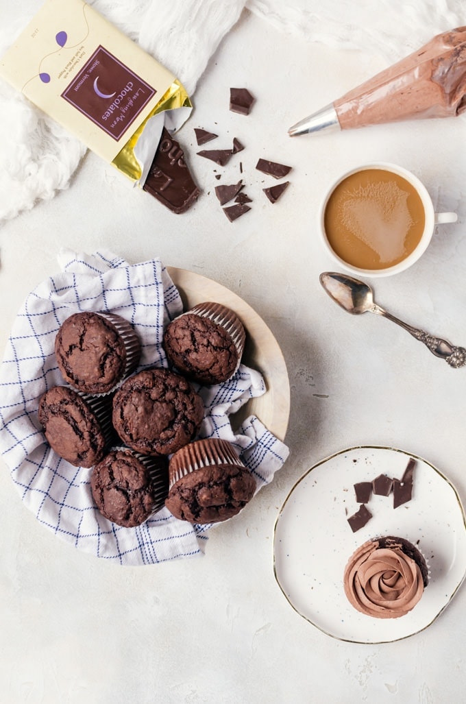 brownie muffins in wood bowl