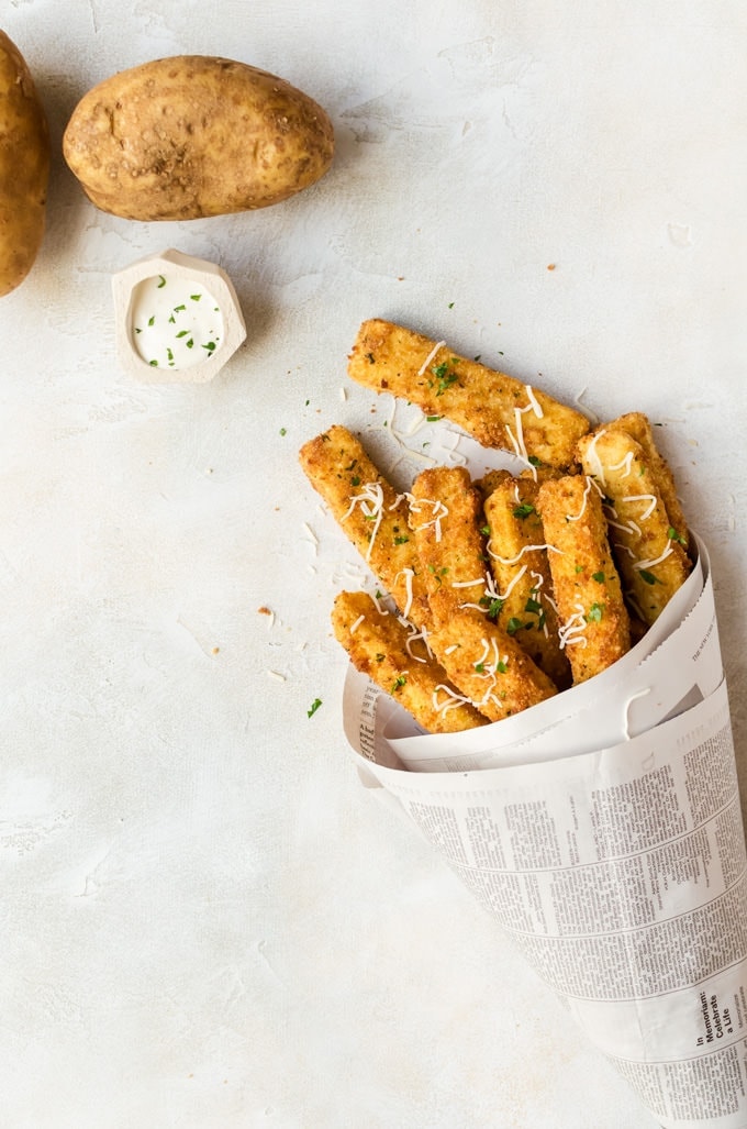 Crisp on the outside and incredibly light on the inside, these mashed potato fries are the best way to use up leftover mashed potatoes!