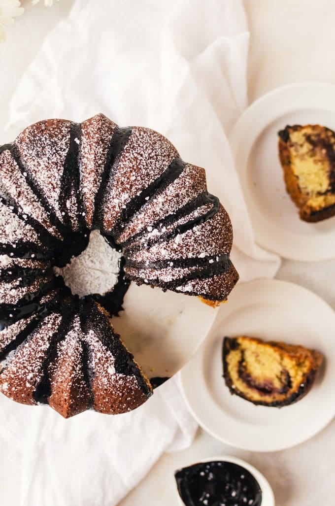 Everyone will fall in love with this raspberry chocolate coffee cake with a surprise jam filling