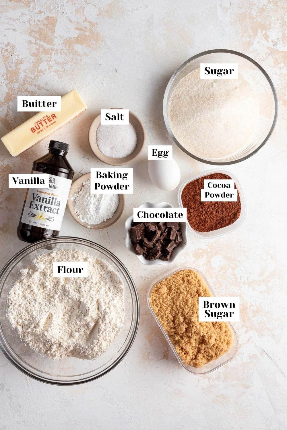 labeled ingredients to make brookies