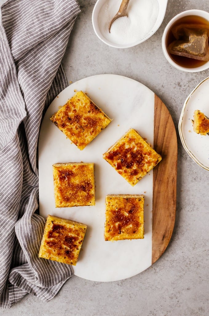 Easy bruleed lemon bars that are quick to make and easily please a crowd