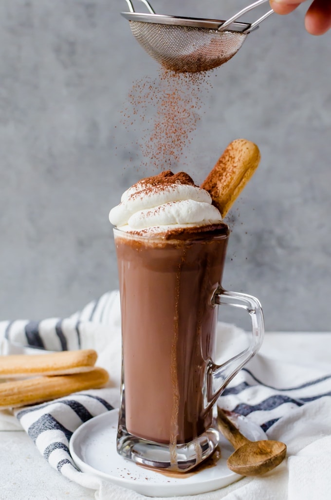 This rich tiramisu hot chocolate is a fun new twist on your favorite dessert